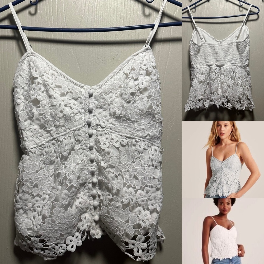 ✨🤍Abercrombie & Fitch White Lace Peplum Cami Top XS